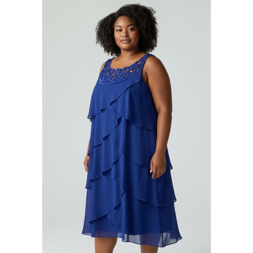 Formal Ruffle Dress Size 24W 3X Tiered Stretch Wedding Blue